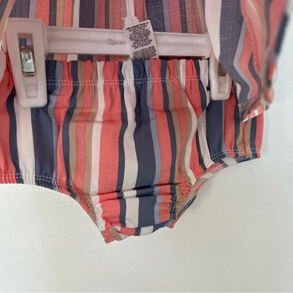 NWT Girls 18 M Little Lass 2pc. Stripe Linen Dress‎
